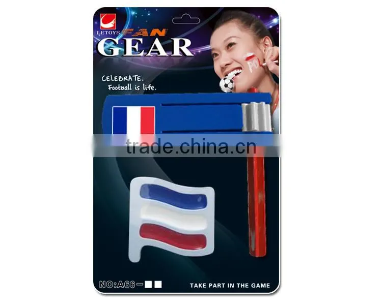 High quality rattle plastic shake rattle with 3 color face paint french fans paint