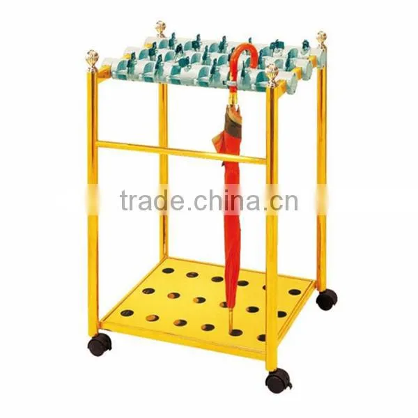 Hotel Amenities Self-service Metal Umbrella Stand J38 with wheels &24 Slots,Hotel Supplies & Maufacturing Umbrella Display Rack
