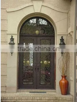 Bisini eyebrow top galvanize wrought iron entry door (BG90053)