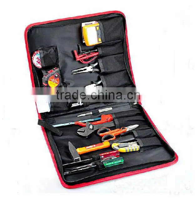 Family using 16pcs electricians tool kit set organizer bag