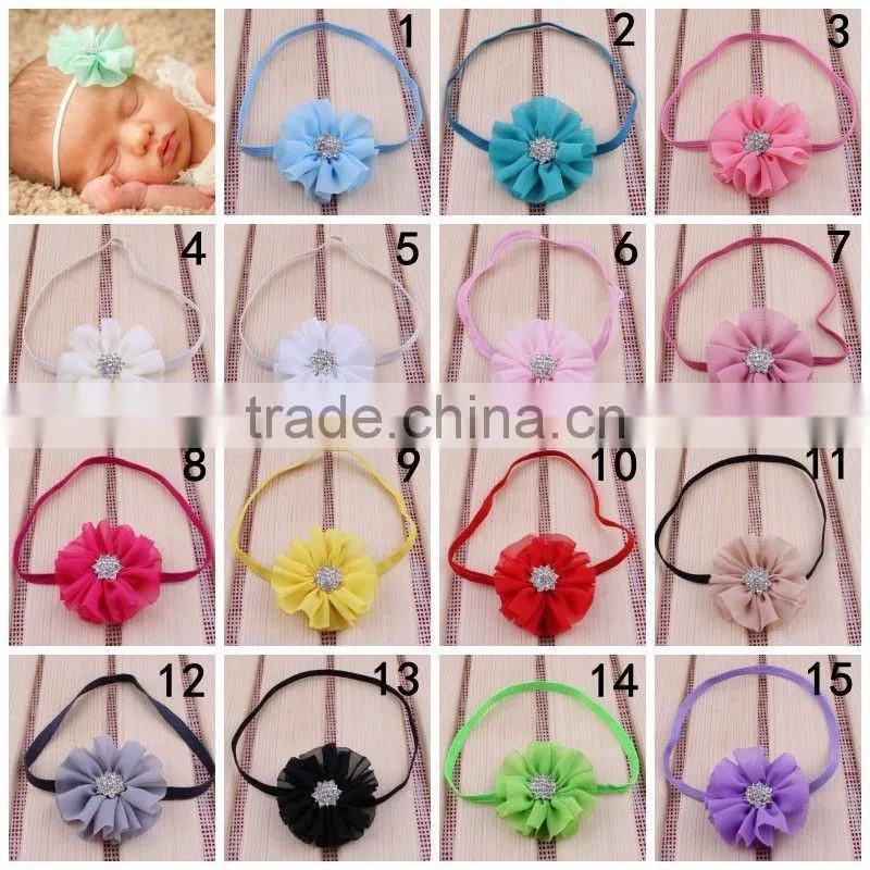 chiffon flower headband with rhinestone center for kids hair accessories