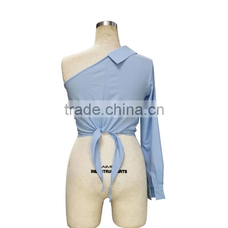 Women Long Sleeve Cropped One Off Shoulder Mini Casual Summer Tops