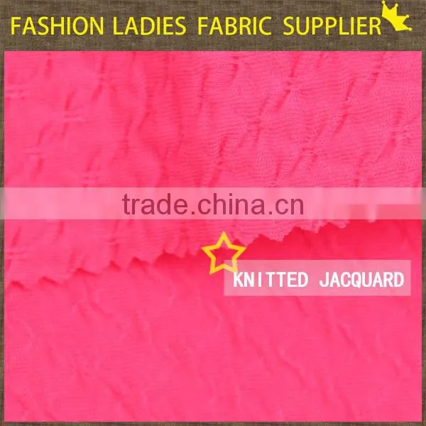100%POLYESTER LADIES BASE SHIRT GARMENTS DRESS WATERMENLON RED KNITTED JACQUARD FABRIC