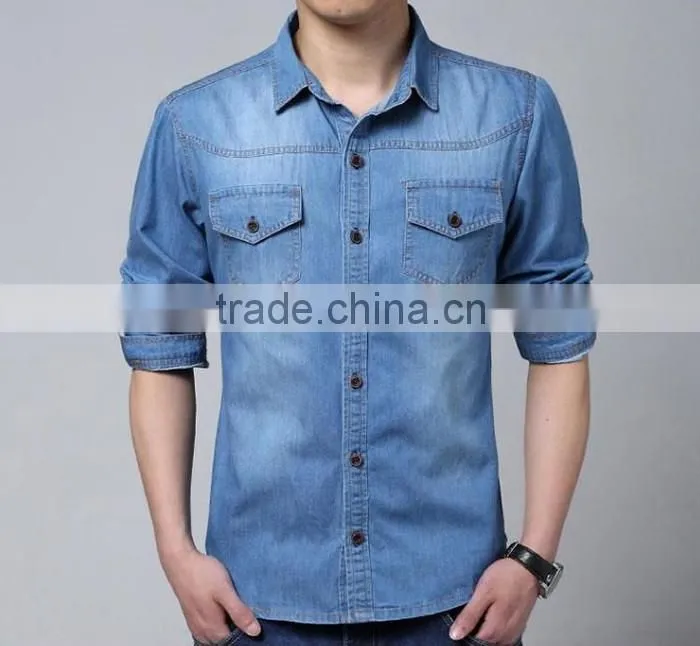 2016 new fashion men's denim casual shirt