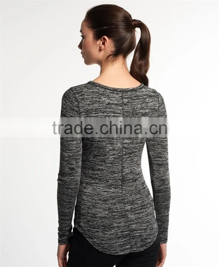 2016 Guangzhou Shandao Wholesaler Casual Style Autumn Round Neck Navy Bodycon Soft Cotton Long Full Sleeve Tops For Girls
