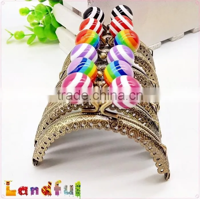 8.5cm 3.35inch Candy Ball Bronze Round Engraving Embossed Lace Purse Frame