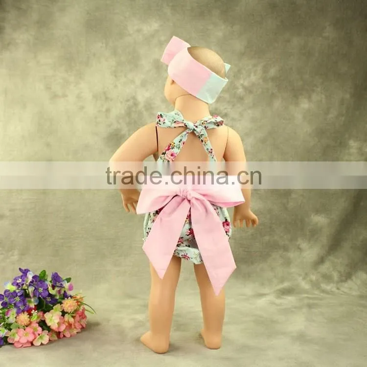 Girl's Flower Printing Wide Stapped Romper for Baby