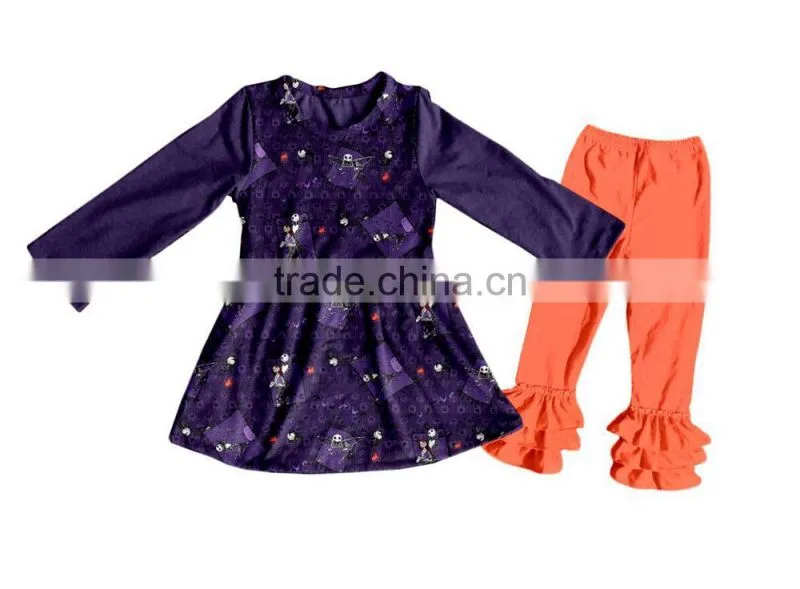 2017 Halloween style children girls outfits long sleeve frock clothing manufacturer cotton knitted kid girl clothing sets