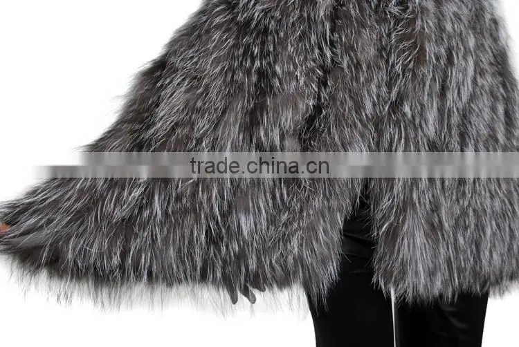YR620 Top Quality Fashion Fur Women Silver Fox Fur Knit Waistcoat