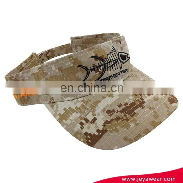 outdoor activities camo pattern cool visor caps with fish skull logo 2D embroidery