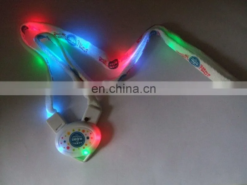 custom led flashing light necklace lanyard,led light up christmas flat lanyard