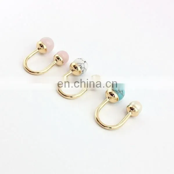 U-shaped Rose Quartz and Turquoise Pearl Rings Spring Travelling Rings