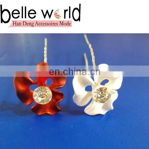 Metal Flower Hair Pin Stick Hair Fork with Stone