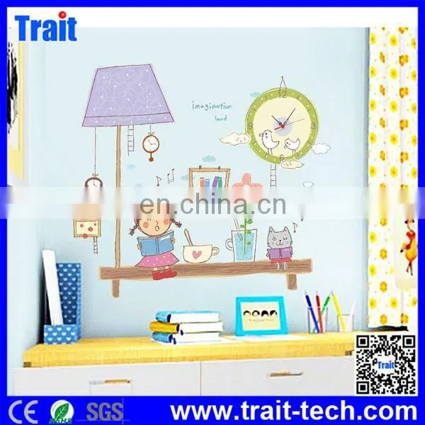 Cartoon Girl And Clock Pattern DIY Removable PVC Decals Baby Room Wall Stickers