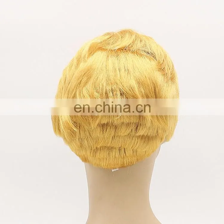 Synthetic Material Golden colour full lace wig,USA President donald trump wig