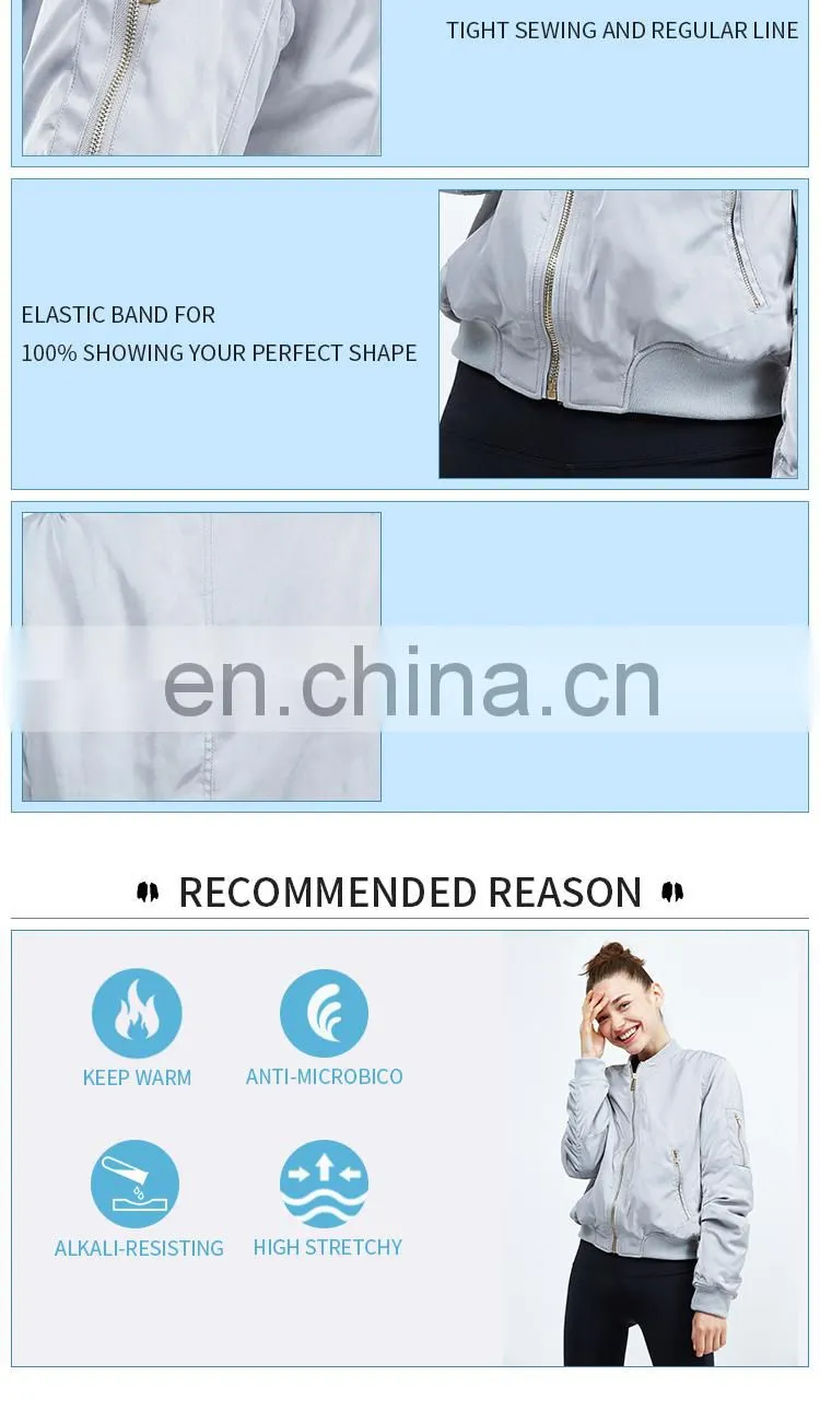 bomber custom gym hooded outdoor sport polyester zip yoga windproof China coat OEM bamboo cotton new women winter jacket