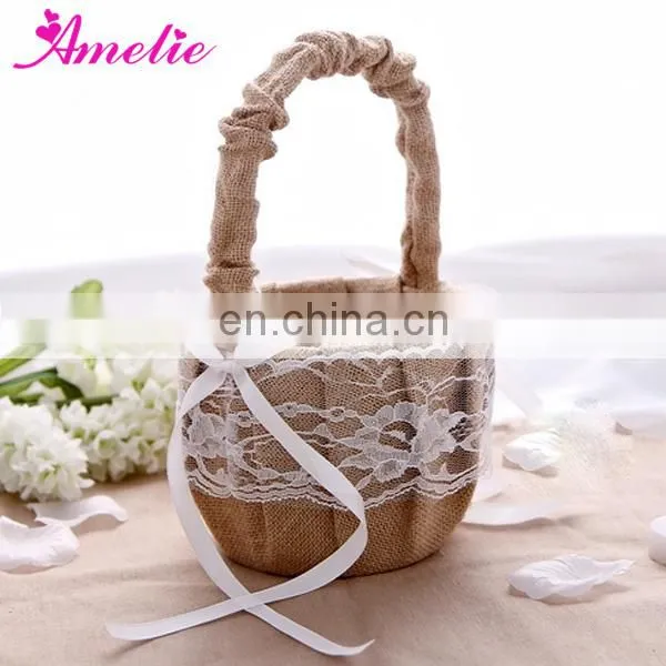 Burlap Wedding Collection Lace Flower Girl Basket