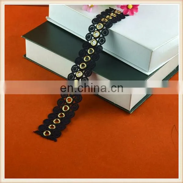 Fashion design polyester lace trim with eyelets for garment trims