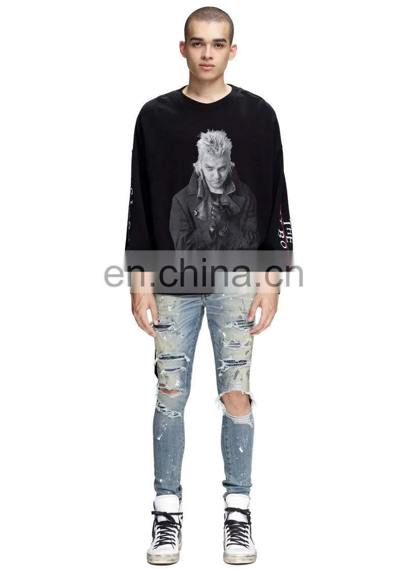 DiZNEW Classic Indigo Crystal Paint distressed jeans For Men