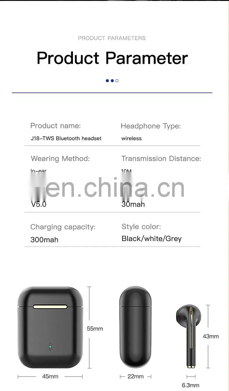 BT 5.0 Wireless Earbuds J18 Tws Headset Earphone Sports Running Headphone High Quality Earpieces