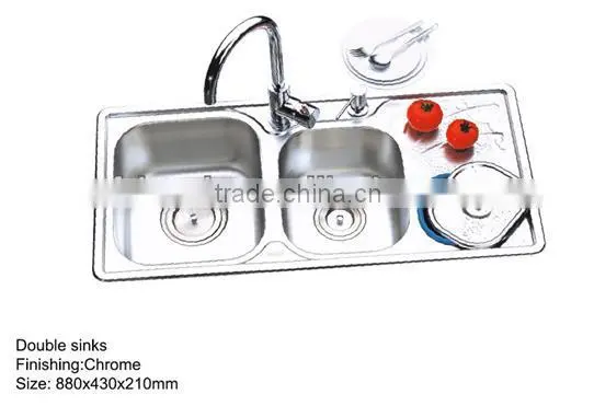 Stainless Steel Kitchen Sinks Chrome Finish Double Drain Board Kitchen Sinks Hot Sale Kitchen Sinks With Faucets