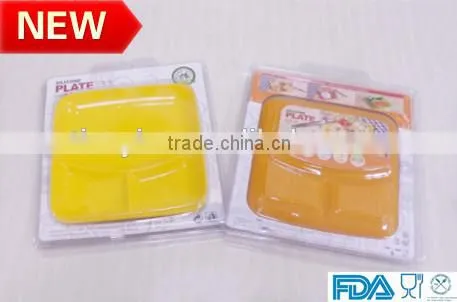 High quality Food grade 7"silicone dinner plate 3 compartment dinner plate