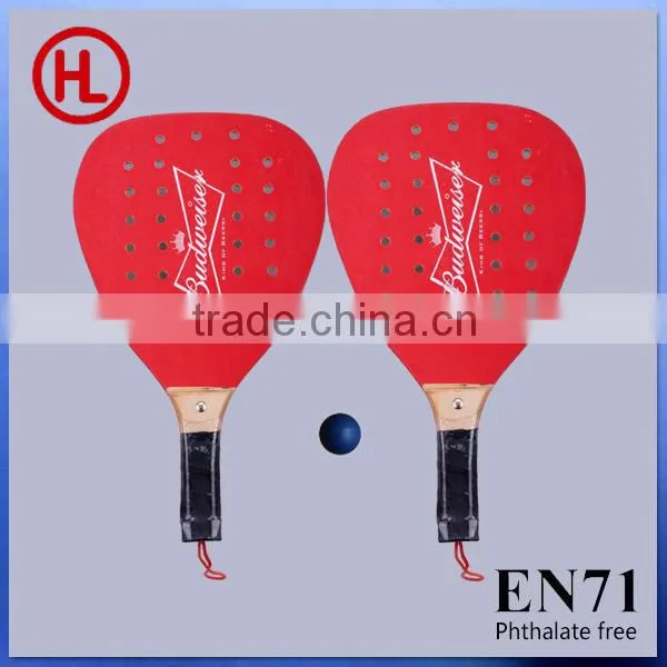 budweiser 2015 new arrival Hot sale promotion gift wooden beach tennis racket/beach paddle with holes with beach ball wholesale
