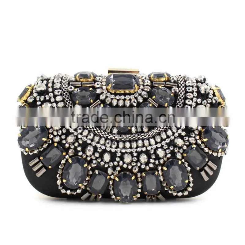 handmade Heavy manual hot sale big stone ambroidered clutch bag