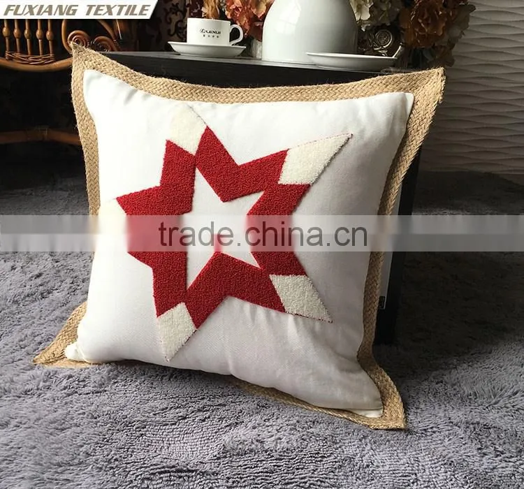 Star Crewel Embroidery Pillow with jute trim