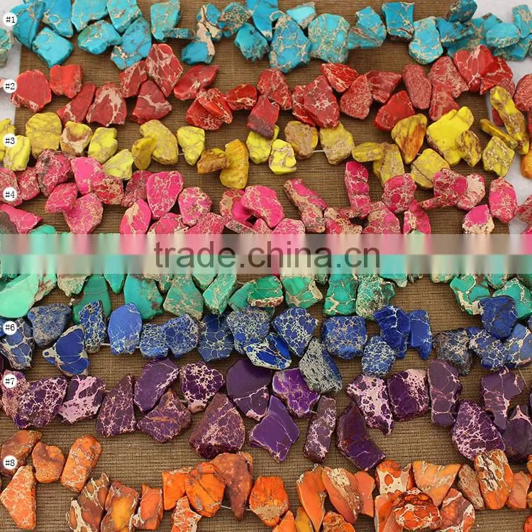 SM3112 Wholesale top drilled aqua blue imperial jasper teardrop slab slice beads