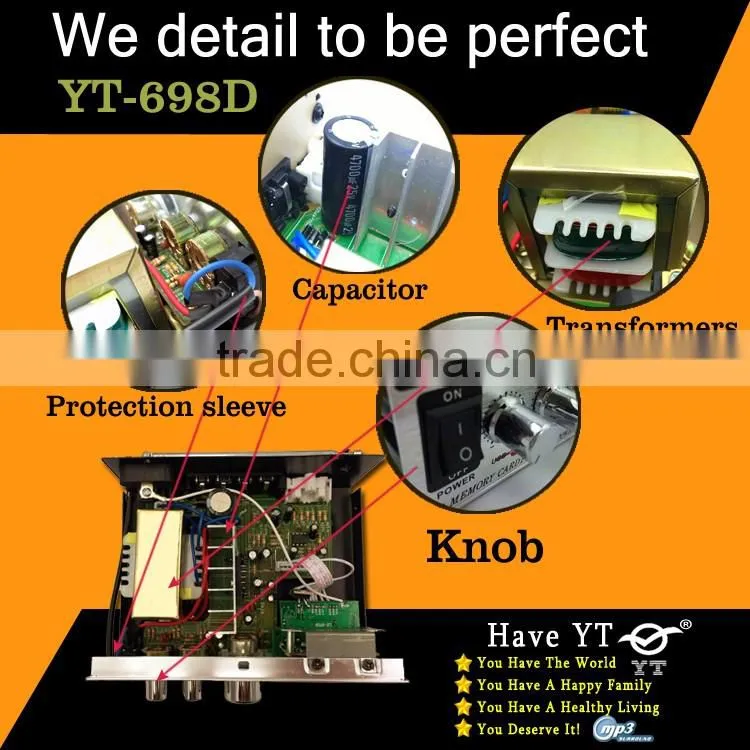 Discount 2015 newest professional audio power amplifier YT-698D with usb/sd three colour