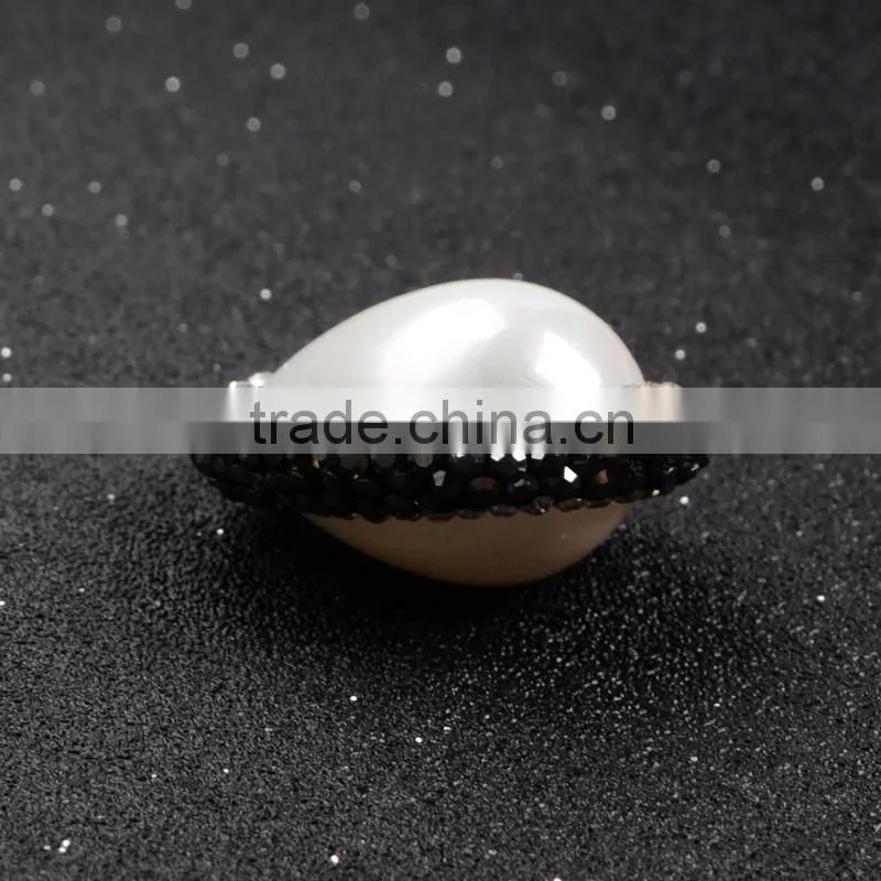 Egg shape white shell pearl bead jewelry findings with white zircon