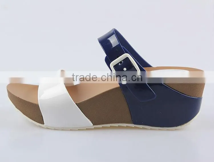 2015 Women Jelly PVC Slipper shoes Stitching Color PU Wedge Sandals PU Wedges Shoes