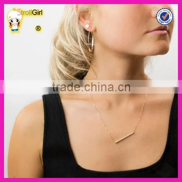 Classic factory directly sell full cz bar necklace Fashion Rose gold plating horizontal bar necklace