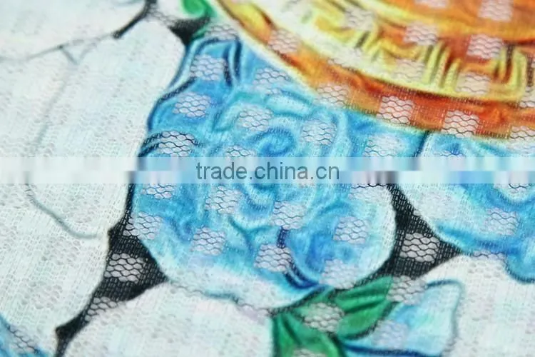 Top quality green plant 100% polyester print lace fabric for curtain