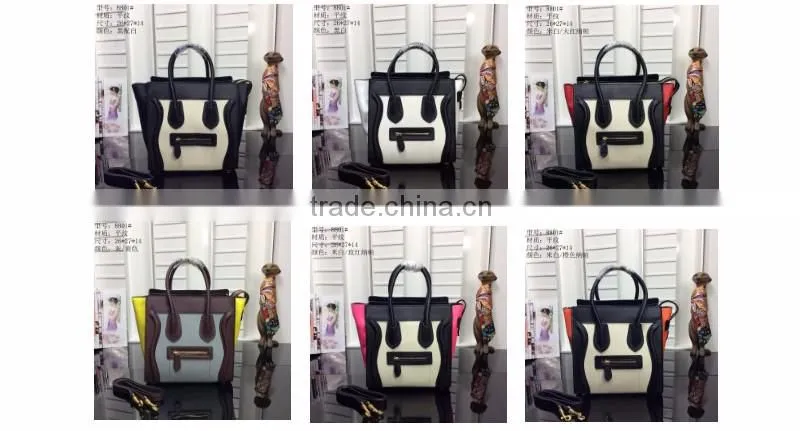 women lady fashion smile face pu leather handbag dropshipping yiwu patchwork handbag