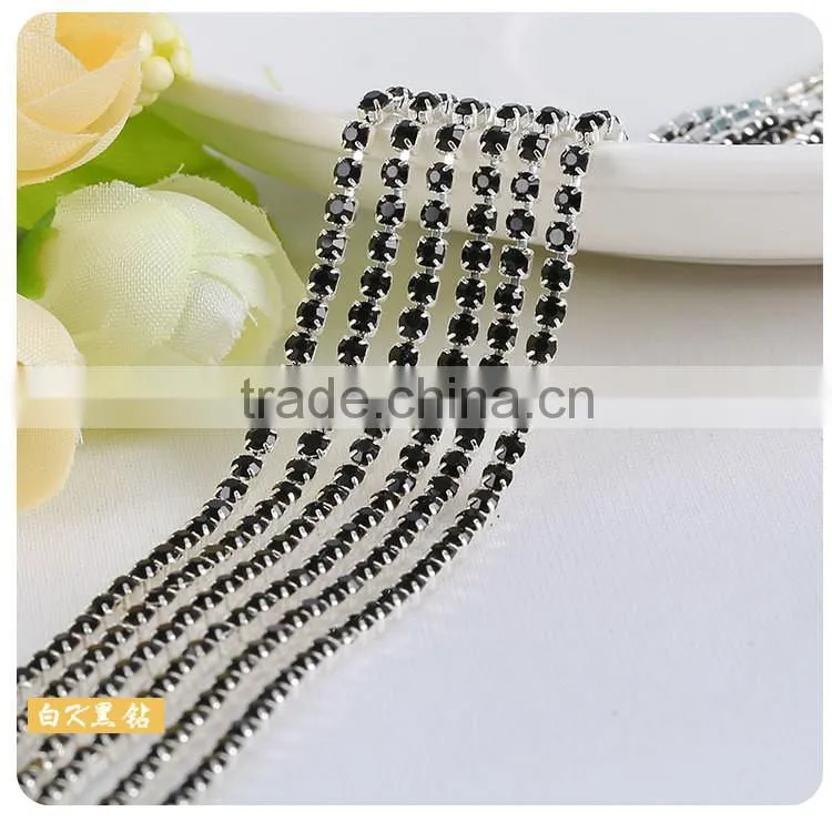Turquoise SS6 to SS38 Silver Plating Wholesales AAA Quality Shinny Close Crystal Cup Claw Rhinestone Chain for Jewelry Cheapest