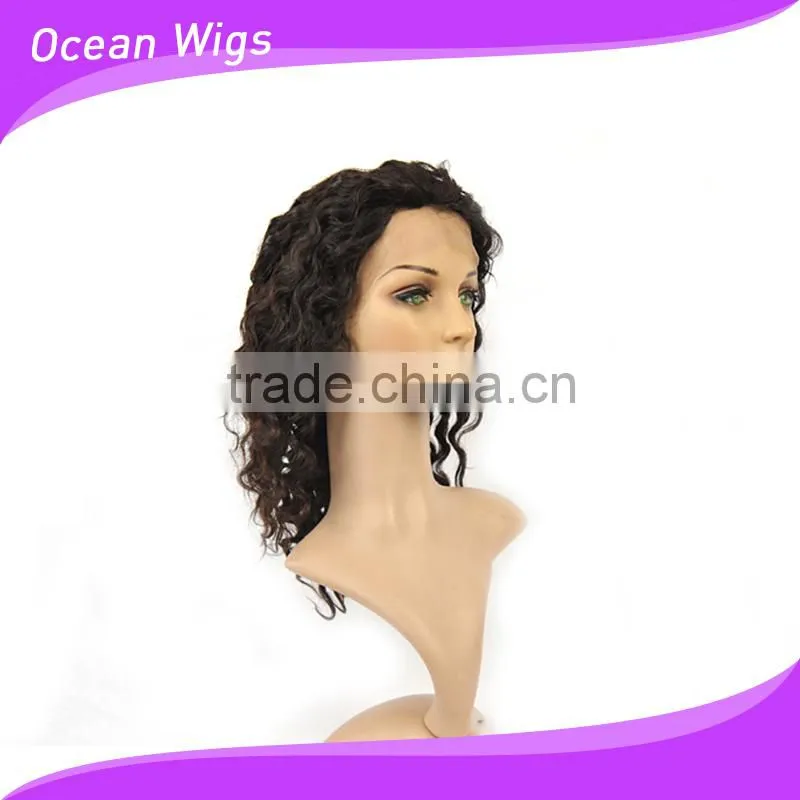 human hair front lace wig, deep wave,14", natural color