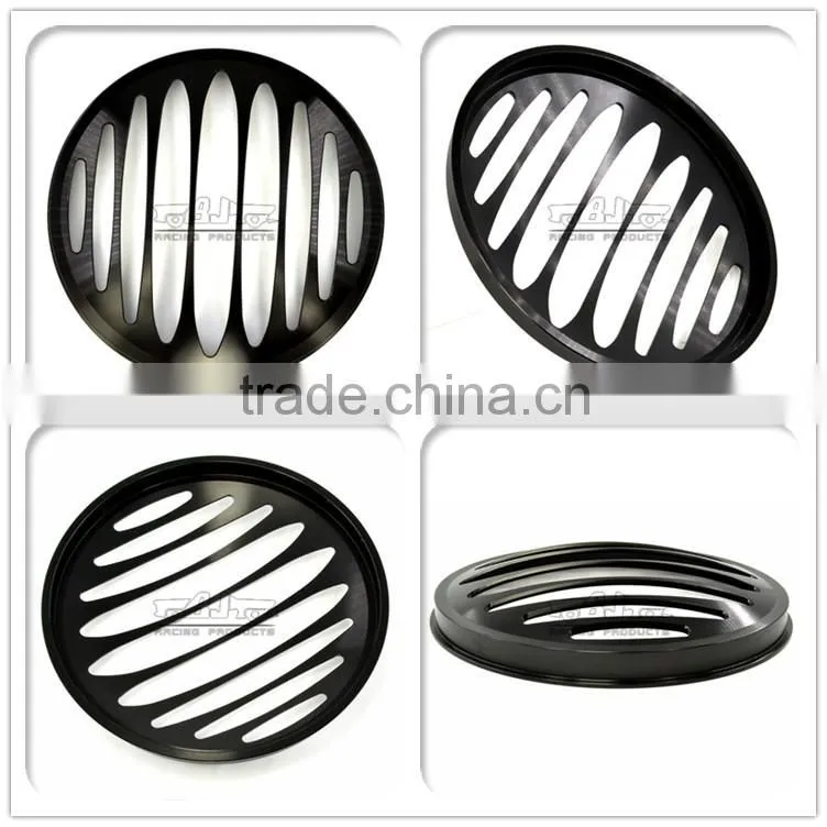 BJ-HGC-002 CNC Aluminum 7" Black Motorcycle Headlight Grill Cover For Harley