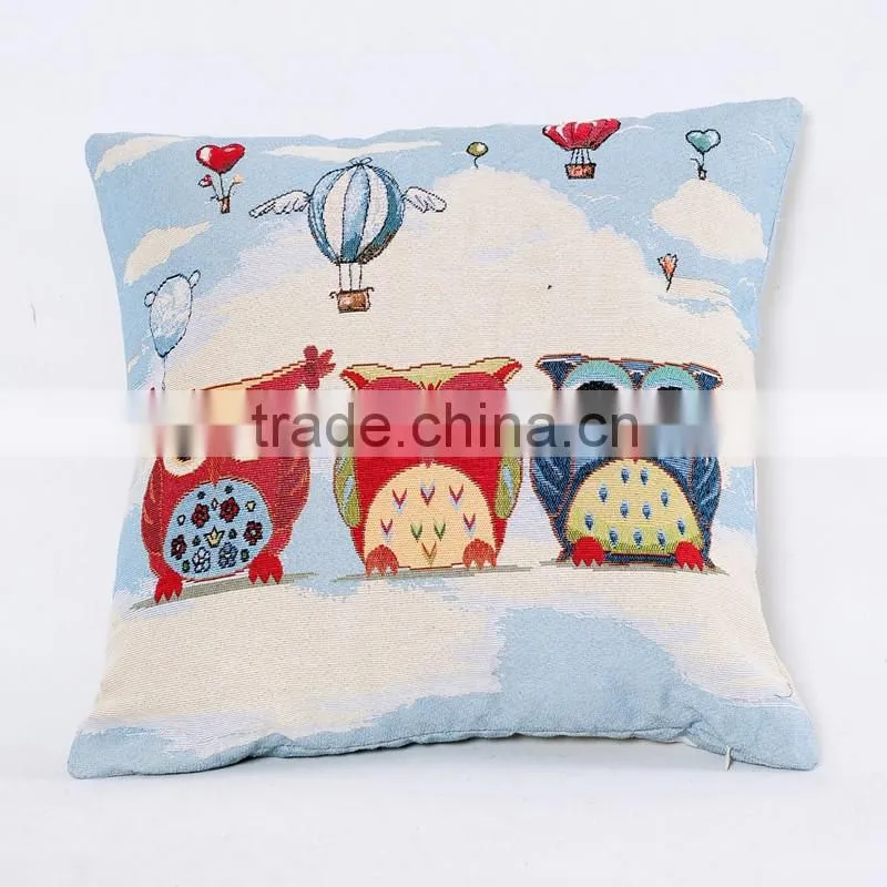 2016 Cute Owl Bird silkscreen polyester fabric square custom cushion pillow