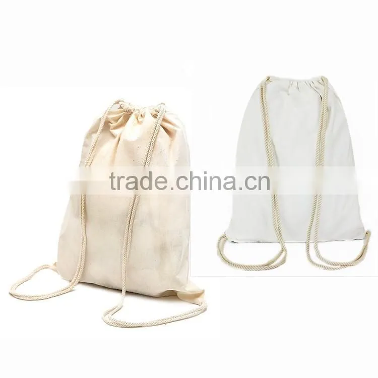 Customized printing or diy dye canvas drawstring backpack bag travel pouch
