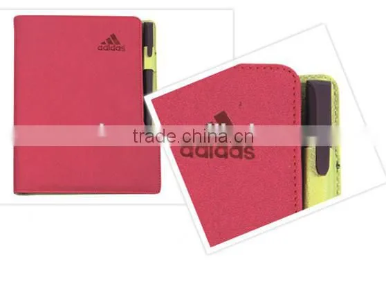 Fashionable exercise note book, high quality notepad with pen , leather note book for business