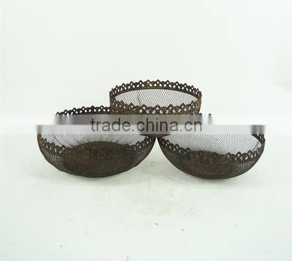Antique french round decorative wire basket