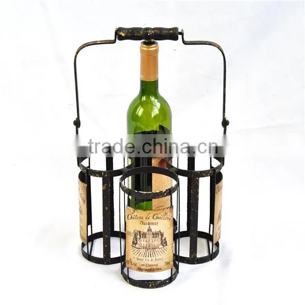 French style antique black 4 bottle holder basket