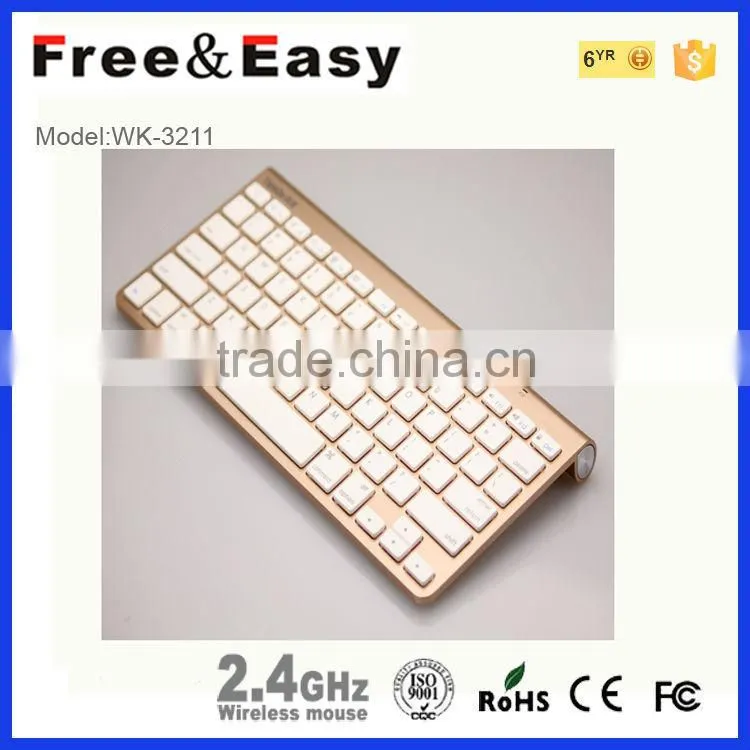 Standard wireless Bluetooth cordless gold and sliver color keyboard and mouse combo
