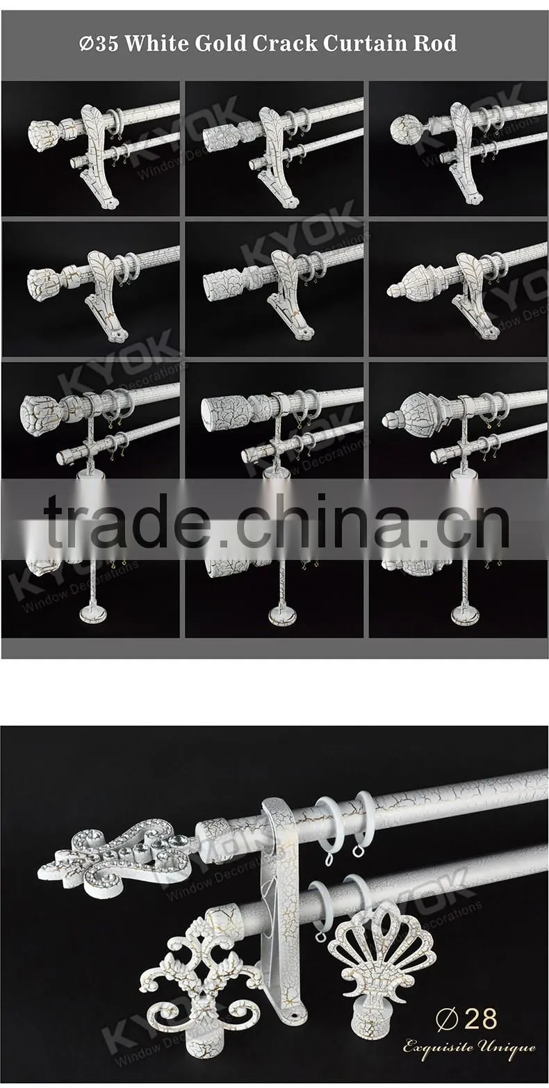 KYOK hot selling crack white color curtain rod accessories, blue diamond decor curtain rod end caps, aluminum curtain rod holder