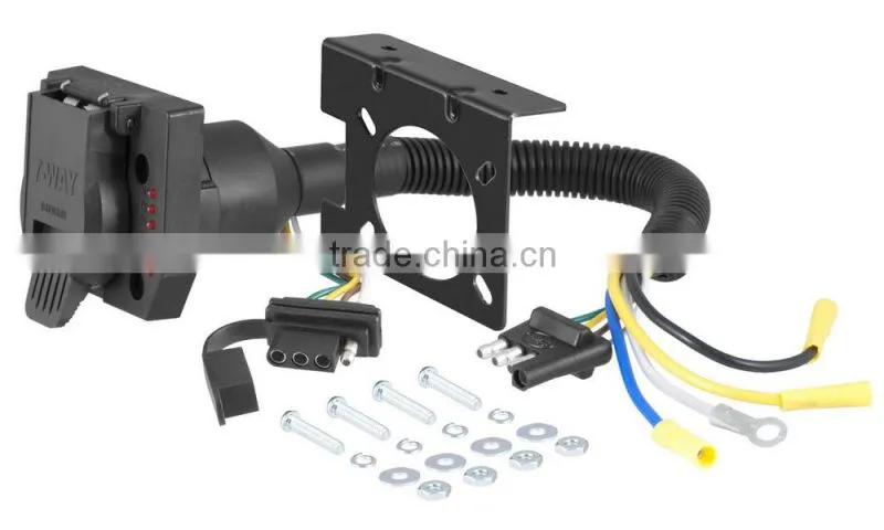 Plastic 4-Way Flat to 7-Way Round RV Blade and 4-Way Flat Adapter with Integrated Test Lamps