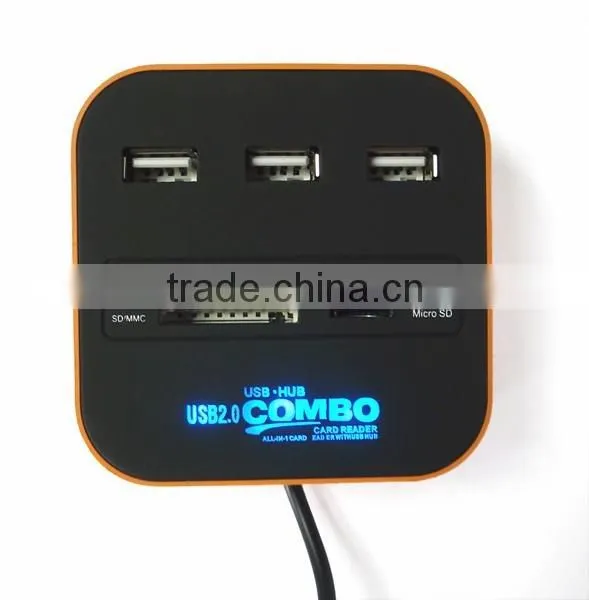 Card Reader 3 Ports 2.0 USB Charger Hub for Laptop
