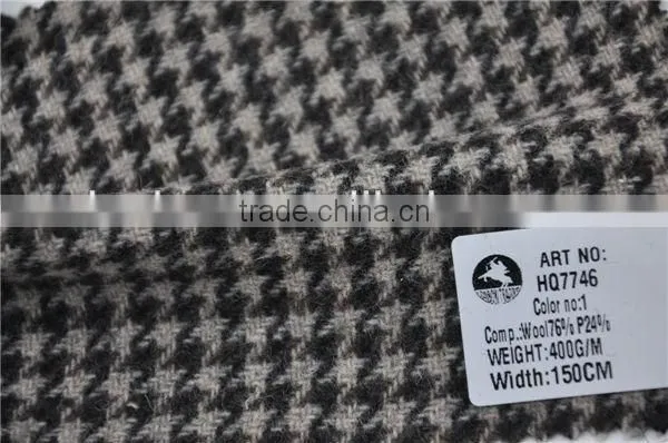 Hot high quality brown wool polyester hounds tooth woolen fabric for fall and winter coats