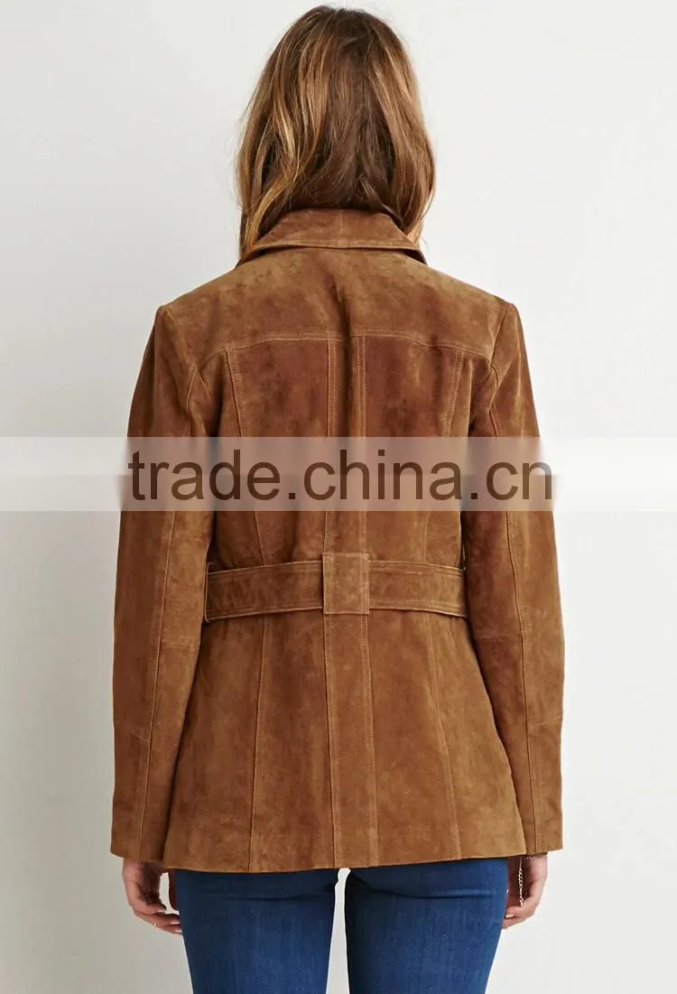 Woman suede leather jacket brown color